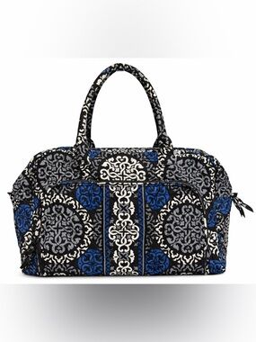 Vera Bradley Weekender Travel Bag Black Blue White Quilted Carry On Tote